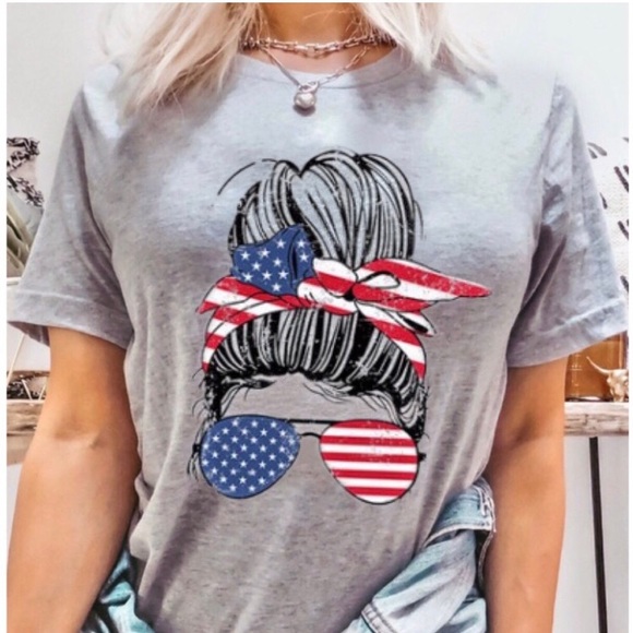 LAST ONE: USA made grey BELLA CANVAS graphic American patriotic flag T-shirt - Picture 2 of 5
